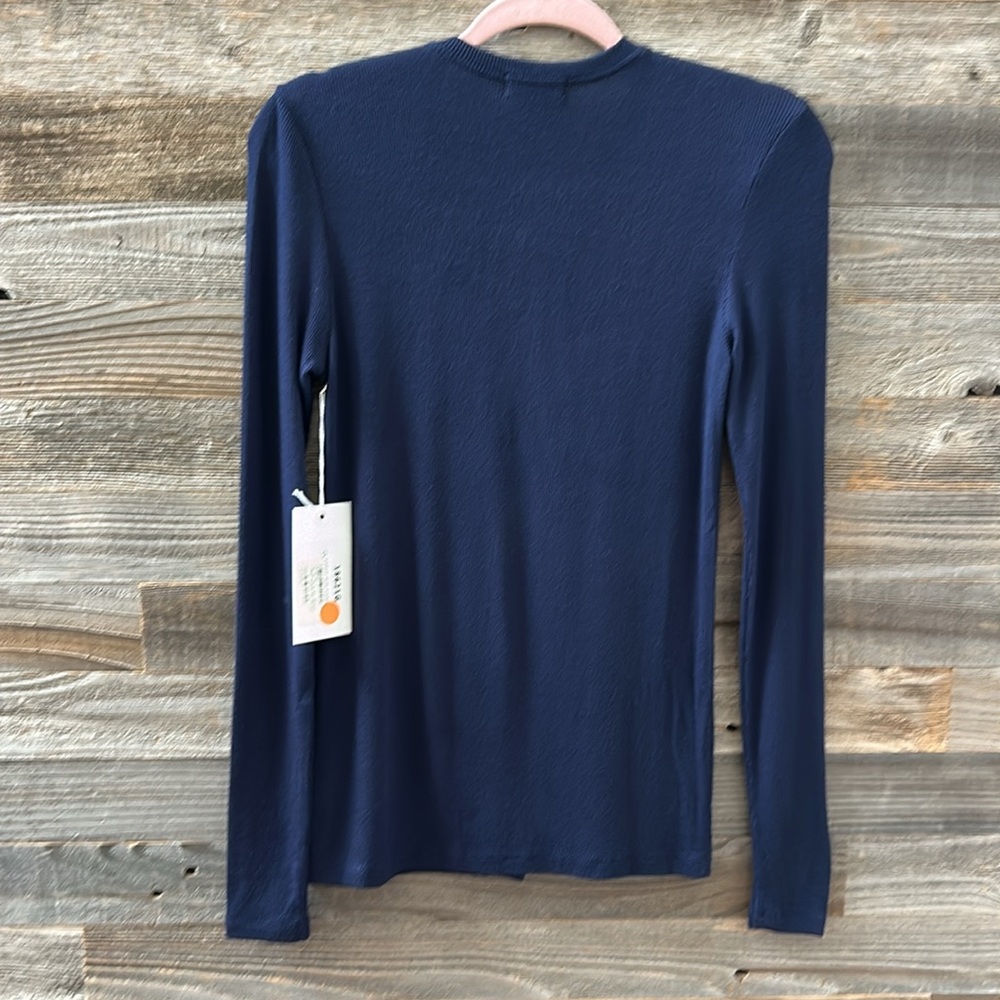 Goldie Deep Navy Ribbed Button-Down Long Sleeve Top - Picture 3 of 9